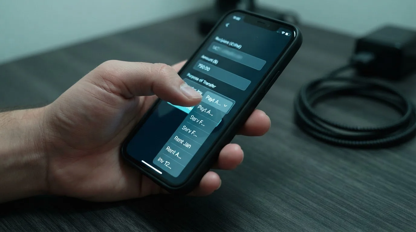 Smartphone showing a plain wallet transfer screen with a network selection field