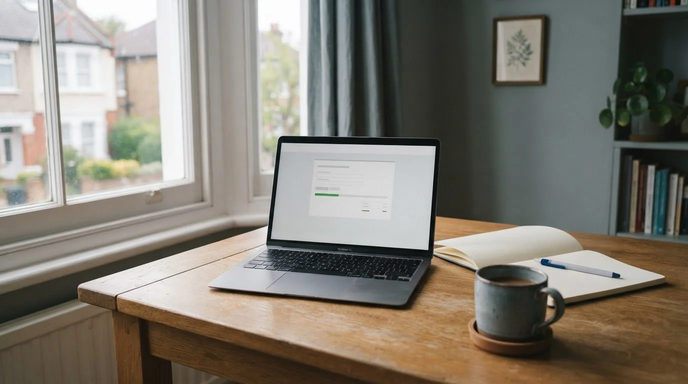 Debit card casino deposits on a laptop at a tidy British desk