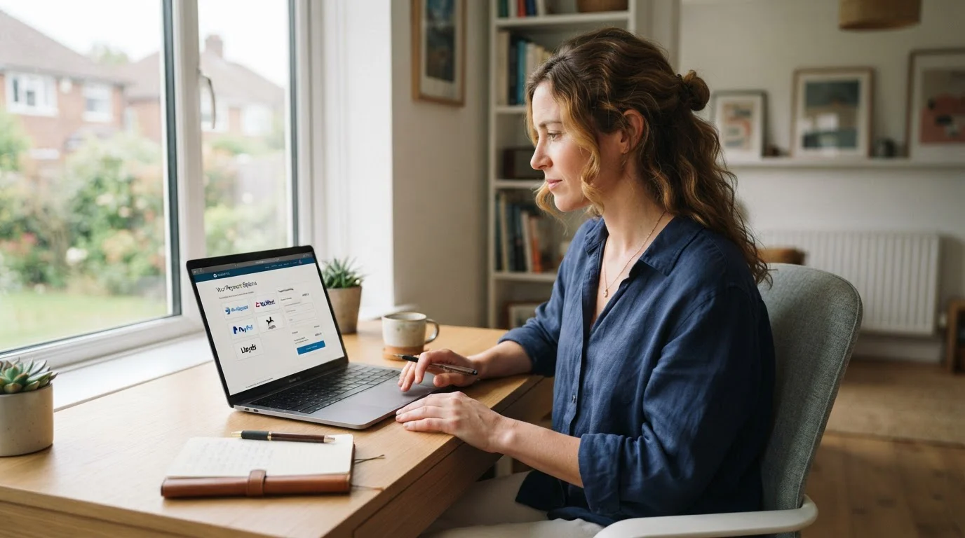 Person at laptop reviewing payment options for UK online casino deposit