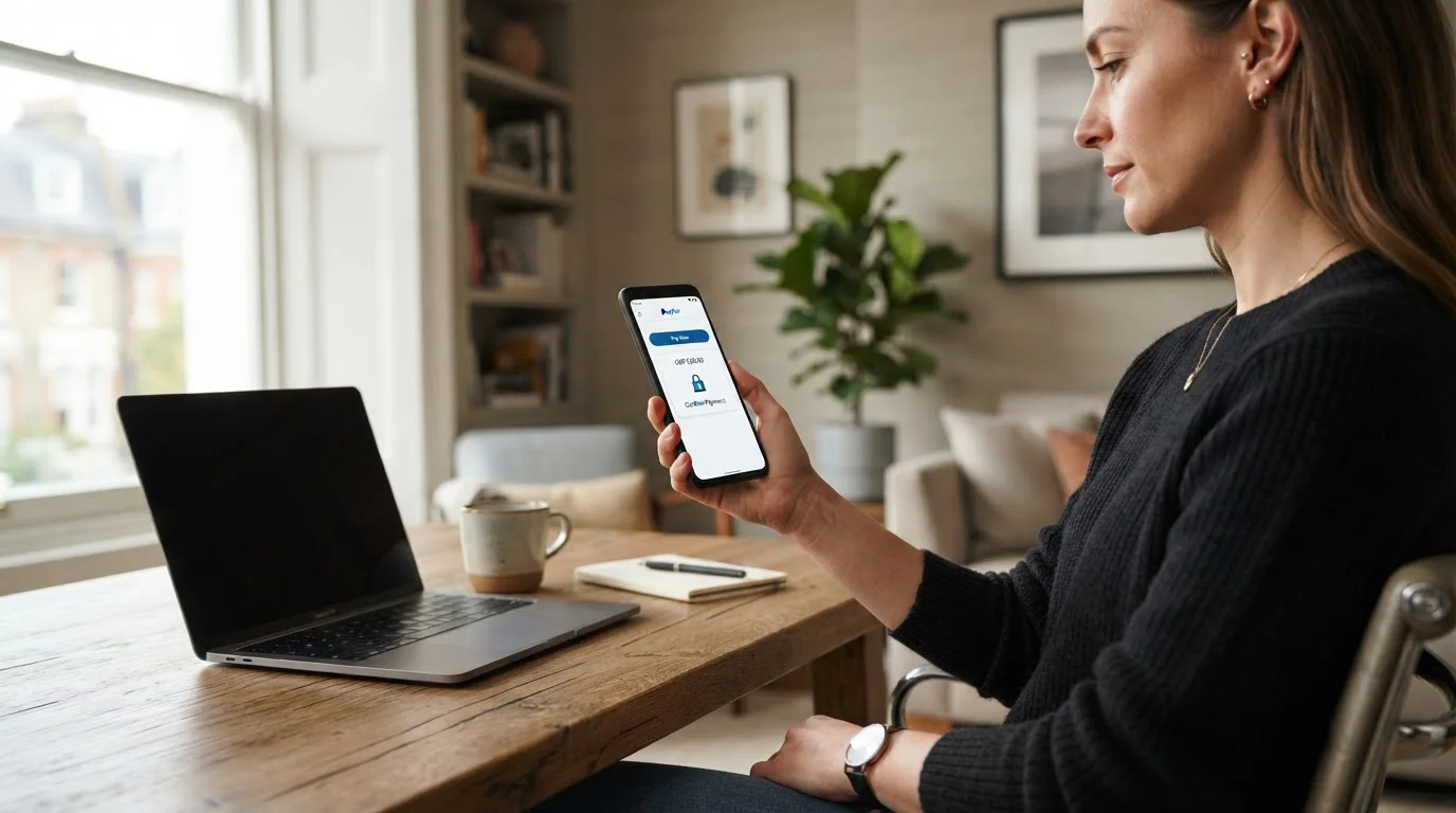 UK casino player using PayPal on smartphone for secure payment
