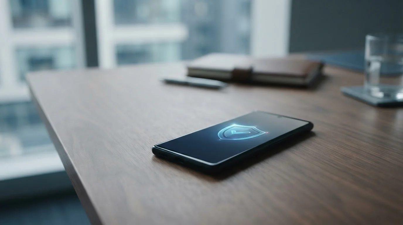 Smartphone with shield icon on screen representing GAMSTOP protection