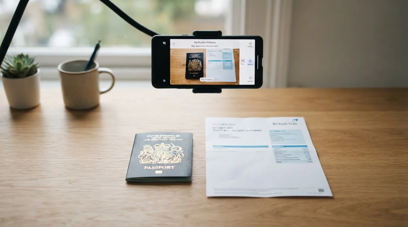 UK player uploading passport and proof of address for KYC verification