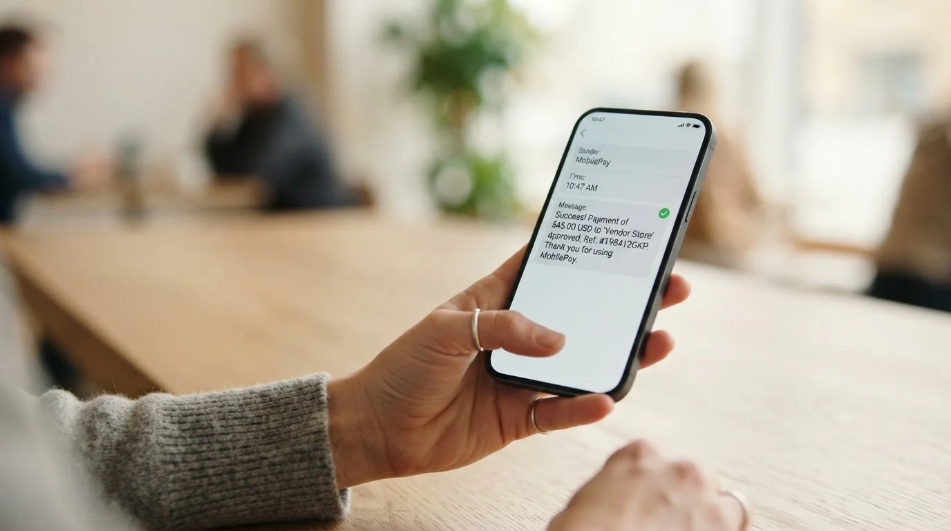 Person holding smartphone approving mobile payment confirmation for UK casino deposit