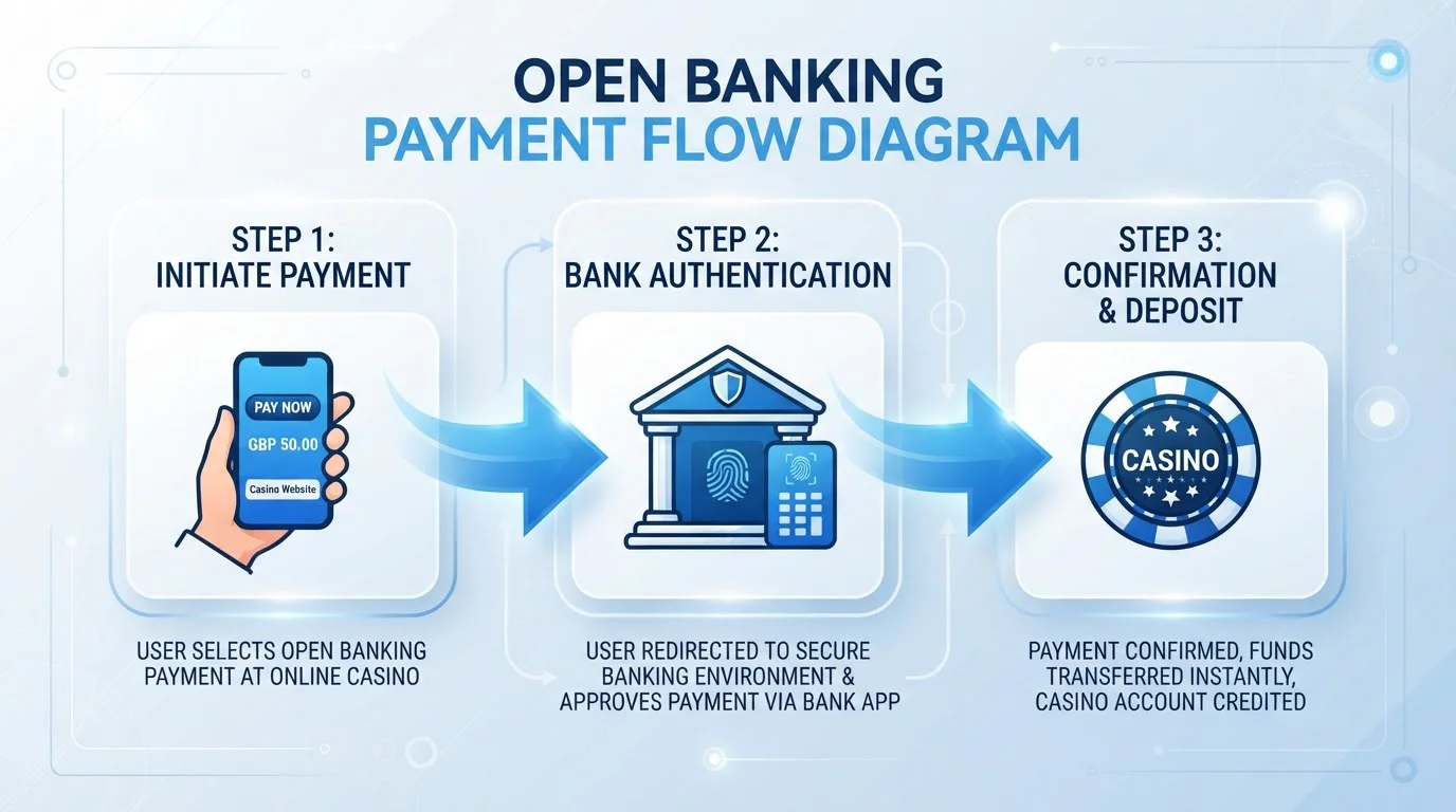 Diagram showing open banking payment flow with connected steps