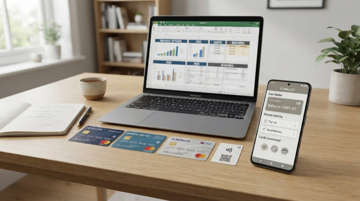 Comparison of UK casino e-wallet payment methods including Skrill, Neteller, PayPal, and Trustly