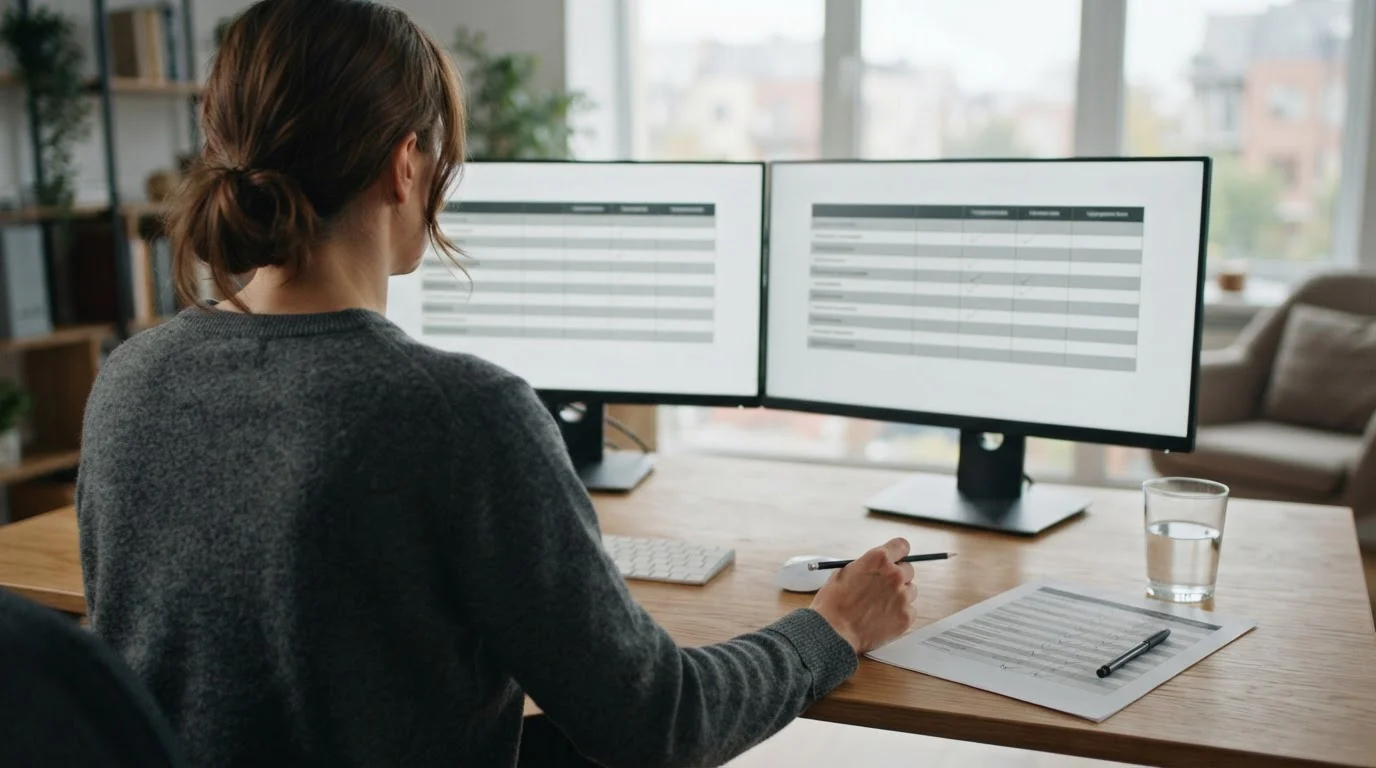 Person comparing UK casino deposit options across two screens at a tidy desk