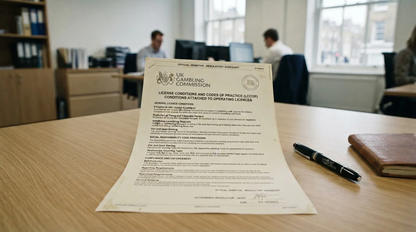 Official regulatory document showing UK Gambling Commission license conditions