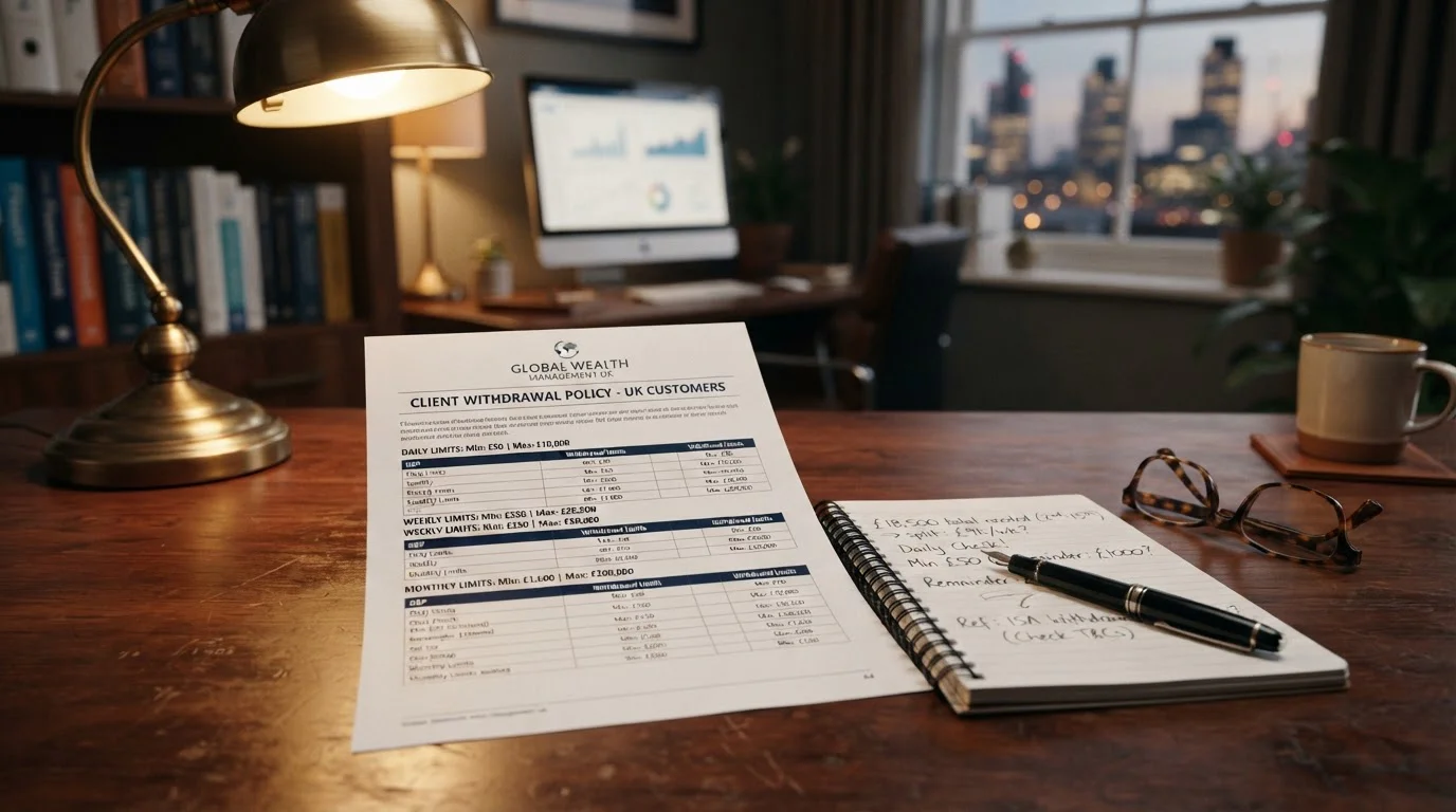 Financial document showing withdrawal limits with handwritten notes